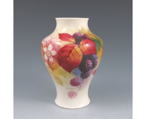 A Royal Worcester baluster shaped vase, hand painted with autumn berries and leaves, signed K Blake, shape number 2491, dated