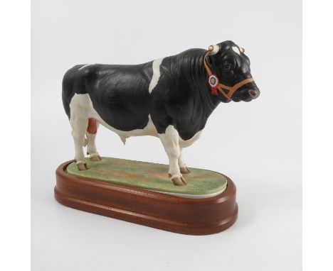 A Royal Worcester limited edition model, British Friesian Bull, modelled by Doris Lindner, with certificate and plinth Condit