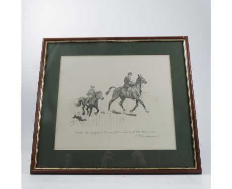 Lionel Edwards, two pencil sketches, hounds and huntsmen and hounds swimming, 5.5ins x 7ins, together with a drawing of deer 