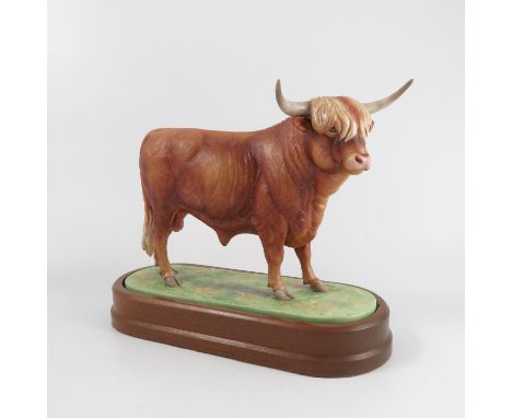 A Royal Worcester limited edition model, Highland Bull, modelled by Doris Lindner, with certificate and plinth Condition repo