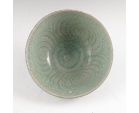 A Chinese provincial green glaze bowl, decorated with light green ground, Gadd label to underside Condition report: Condition