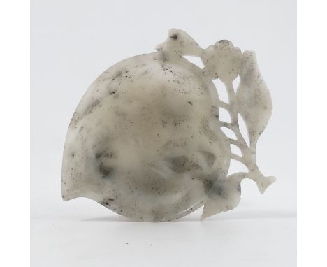 A jade dish, modelled as a heart with flower and leaves to the top, af, length 4.5ins