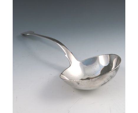 A Victorian silver fiddle pattern soup ladle, engraved with an initial, London 1845, weight 9oz Condition report: Bowl dented