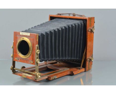 A J Lancaster &amp; Son 1900 Instantograph Half Plate Mahogany &amp; Brass Camera,  brass bound, double extension, bellows G,