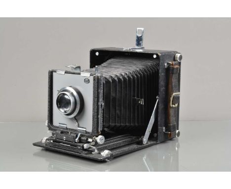 A M.P.P Micro Technical 5x4" Camera, 1948-52, serial no 1572, body G, light marks to leatherette, some paint wear to edges, b