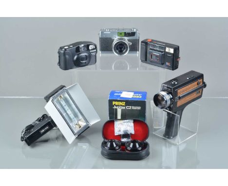 Cameras and Related Items, a Petri 7s, shutter working, meter unresponsive, with  Petri converter lens set, Canon Snappy LX c