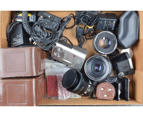 A Tray of Camera Related Items, including two Rollei Magic ERC's, G, a Nikon F photomic finder, Mamiya Sekor C 90mm f/3.8 len