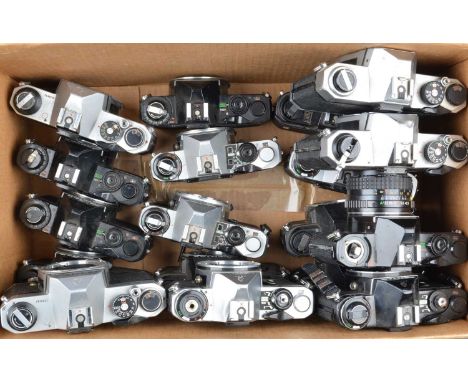 A Tray of Pentax SLR Camera bodies, four Pentax K-1000, Five MV, two ME, three ME Super and four P30, all untested, AF