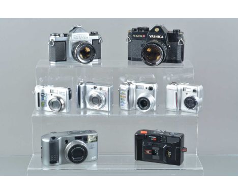 A Group of Various Cameras, a Yashica TL Electro X, untested, brassing to edges, with Yashinon DS 50mm f/1.4 lens, G, Asahi P