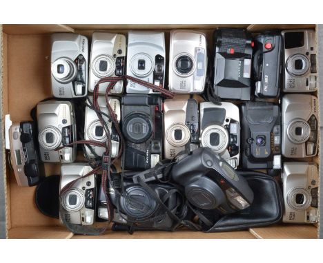A Tray of Pentax Compact Cameras models include Pentax Espio 140M, 145M, 125M, 783S, 60S, 738G,  PC-303, Zoom 105 R and other