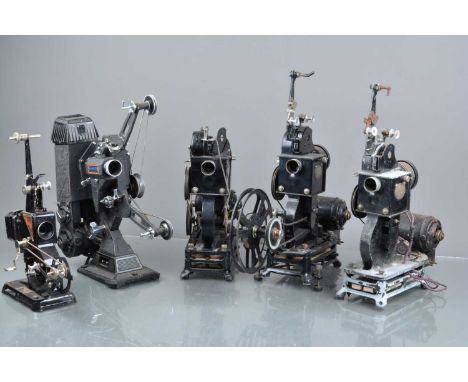 Five Pathescope 9.5 Cine Projectors, three Pathescope Super PB-EX, none with lenses, a 200B, and an Imp, both with lenses, el