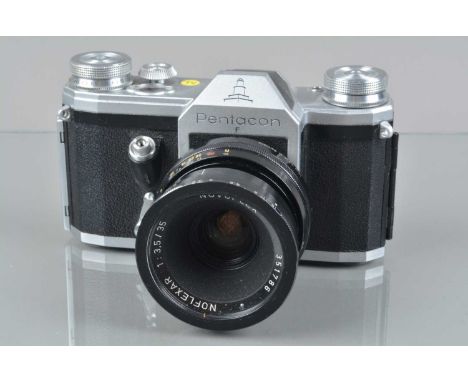 A Pentacon F SLR Camera, shutter working, body G-VG, light wear, with Novoflex 35mm f/3.5 Noflexar lens, barrel G, elements G