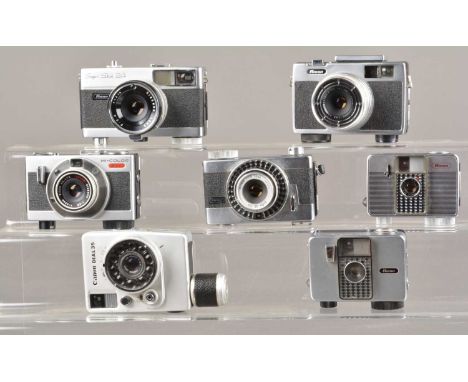 A Group of Spring Drive 35mm Cameras, a Ricoh Super Shot 24, Auto Shot, Hi-Color, Auto Half (2), one missing shutter button a