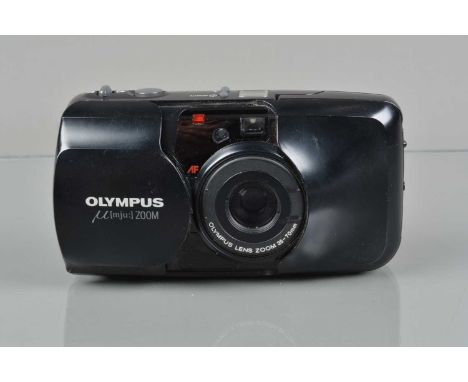 An Olympus mju-1 Zoom Compact Camera, shutter working, flash working, no remote timer, body G, light wear, elements F-VG, in 