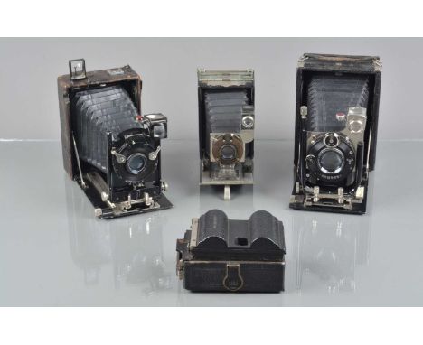 Four Folding Plate Cameras, a Zeiss Ikon Vollta 106/1, shutter working, body F, with focus scree, film plate &amp; Rollex rol