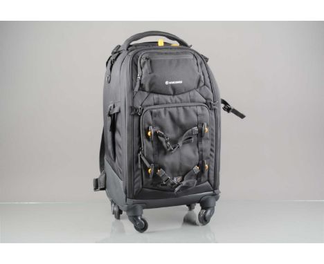 A Vanguard Alta Fly 58T Camera Roller Bag, VG, with rain cover, full set of inserts, inside VG, some light marks to wheels an