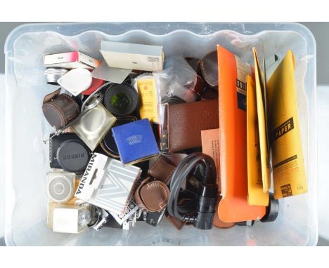 A Box of Camera Related Accessories, including a Rolleicord 16 exposure kit, Rolleiflex tripod plate, Bee meter, 9 x 6cm film
