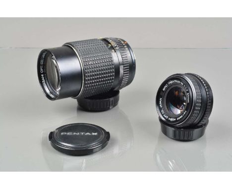 Two Asahi Pentax Lenses, K mount, a SMC 135mm f/2.5 lens and a SMC M 50mm f/1.7 lens, barrels G, elements G-VG