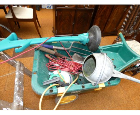Collection of Garden Tools to include a Pair of Wooden Step Ladders and Wheelbarrow (See Photos)