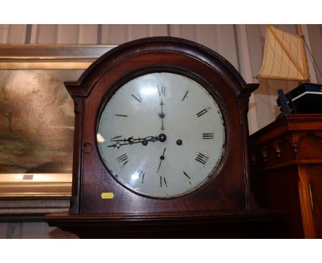 A 19th Century oak longcase clock with circular white painted dial, (battery movement)&nbsp;