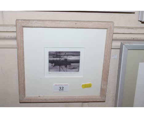 A small pencil signed etching, "East Coast Boat III" by Elizabeth Morris 29/100