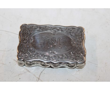 A Birmingham silver snuff box 1881 by George Unite, the lid engraved with initials, 5.5cm x 3.5cm total weight 42gms 
