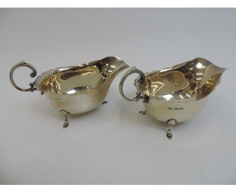 Pair of Mappin &amp; Webb Silver Three Footed Sauce Boats - Total Weight 180gms - 15cm Length 