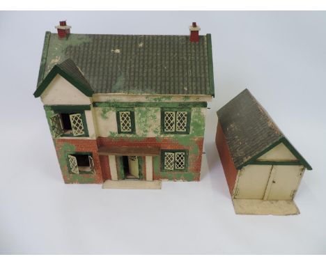 Vintage Dolls House and Detached Garage with Contents and Mercedes Model Car 