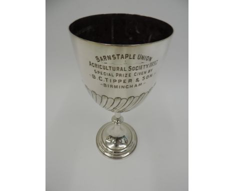 Elkington Plate Cup Engraved - Barnstaple Union Agricultural Society 1897 Special Prize Given by B C Tipper &amp; Son Birming