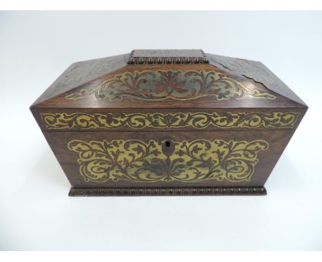 Rosewood Tea Caddy with Brass Inlay - 33cm Wide x 20cm High 