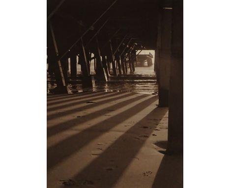 •Peter Farrington (20thC). Under the Pier - Lowestoft, monochrome print, 35cm x 25.5cm.