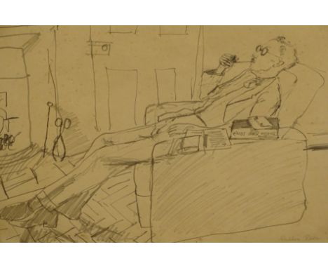 Ruskin Spear (1911-1990). Gentleman smoking pipe, pencil drawing, signed and dated, 26cm x 35.5cm.