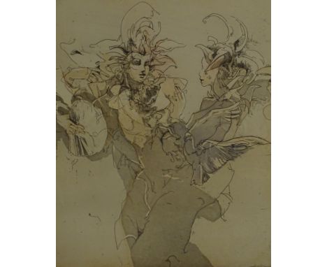 Jurgen Gorg (b.1951). Camedia, artist signed limited edition coloured print 8/100, 42cm x 33cm, and another Jansen and Masken