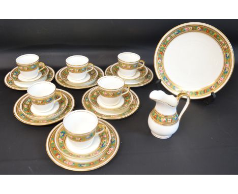 19th century porcelain half tea service with hand painted floral decoration on gilt band, no makers mark, painted no. 816 to 