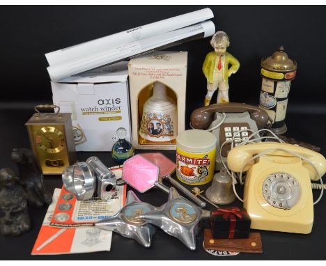 Bell's Scotch Whisky Royal commemorative bell (unopened / sealed), Axis double watch winder, 2 old BT telephones, vintage mus