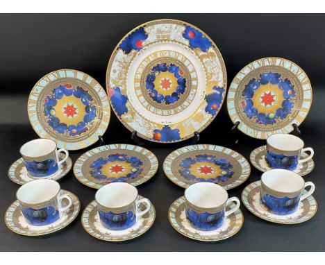 Royal Worcester Millennium part tea service comprising large plate, 4 smaller plates, 6 cups &amp; saucers&nbsp;&nbsp;