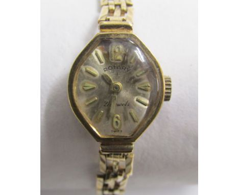 9ct rotary 21 jewels ladies watch with 9ct strap - weight 10.0g without watch face and workings