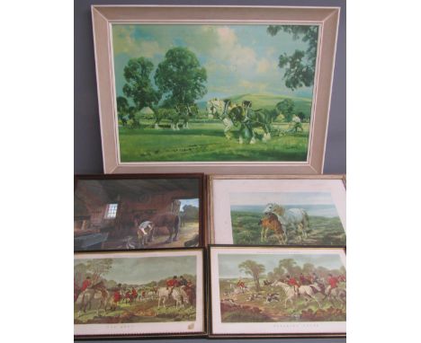 5 framed prints - Herring's Fox Hunting scenes 'The Meet' &amp; 'Breaking Cover', 'Mother &amp; Son' by H.W.B Davis R.A, blac