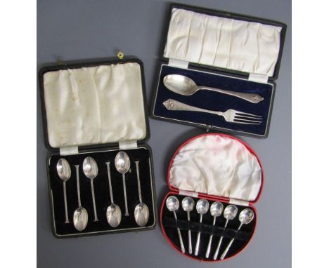 3 sets cased silver spoons - Cooper Brothers &amp; Sons Sheffield 1938, 1.3ozt, James Dixon &amp; Sons Sheffield 1939 1.0ozt,