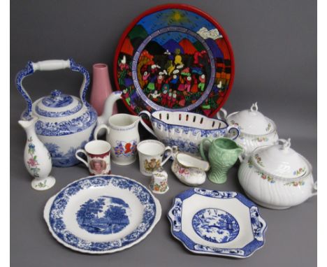 Spode Italian oversized teapot, Aynsley, Wade green jug, large terracotta plate with colourful rodeo design,&nbsp; tureens et