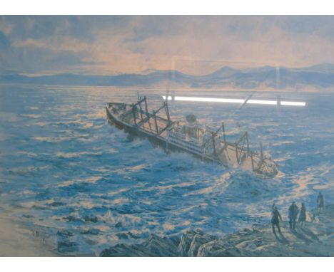 'Scotch on the Rocks' limited edition 11/850 print S.S Politician aground off Rosinish Point, Eriksay, 5th February 1941 from
