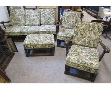 Ercol Old Colonial 3 seater sofa, 2 chairs and stool - all with original cushions ERCOL 446