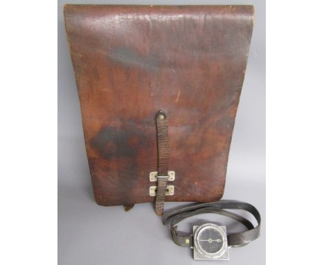 Leather map case advised WWII German and Finnish Helsinki military compass