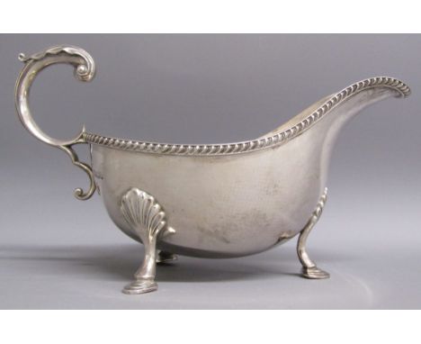 William Hutton &amp; Sons 1938 Sheffield silver gravy boat with gadroon edge and scroll handle - total weight 7.1ozt