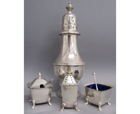 James Dixon &amp; Sons 1943 Sheffield silver caster 4.8ozt and James Dixon &amp; Sons Birmingham 1939 silver cruet set with b