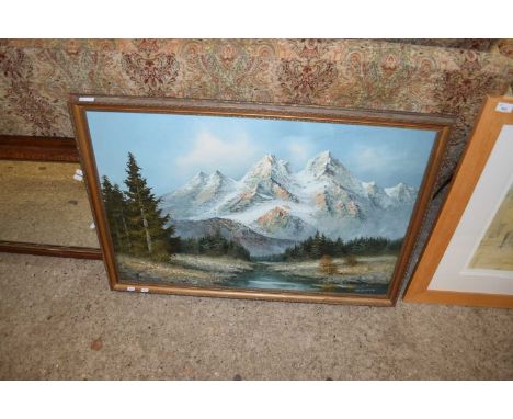 K BOWMAN, STUDY OF A MOUNTAIN LANDSCAPE, OIL ON CANVAS, GILT FRAMED, 29CM WIDE