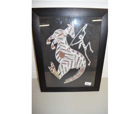 CONTEMPORARY ABORIGINAL PRINT, KANGAROO AND HUNTER