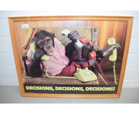 COMICAL PRINT OF A CHIMPANZEE ENTITLED 'DECISIONS DECISIONS DECISIONS'