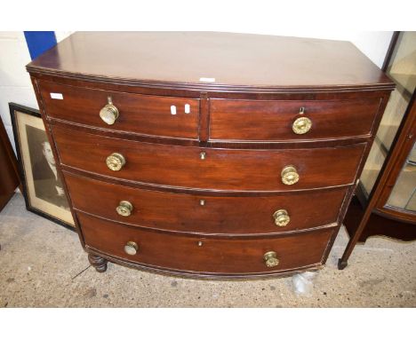 19TH CENTURY MAHOGANY BOW FRONT FIVE DRAWER CHEST, 107CM WIDE