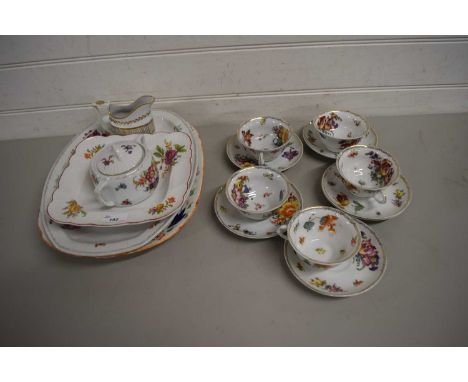 MIXED LOT : FLORAL TEA AND TABLE WARES TO INCLUDE A ZSOLNAY BOWL PLUS VICTORIA CUPS AND SAUCERS AND OTHER ITEMS